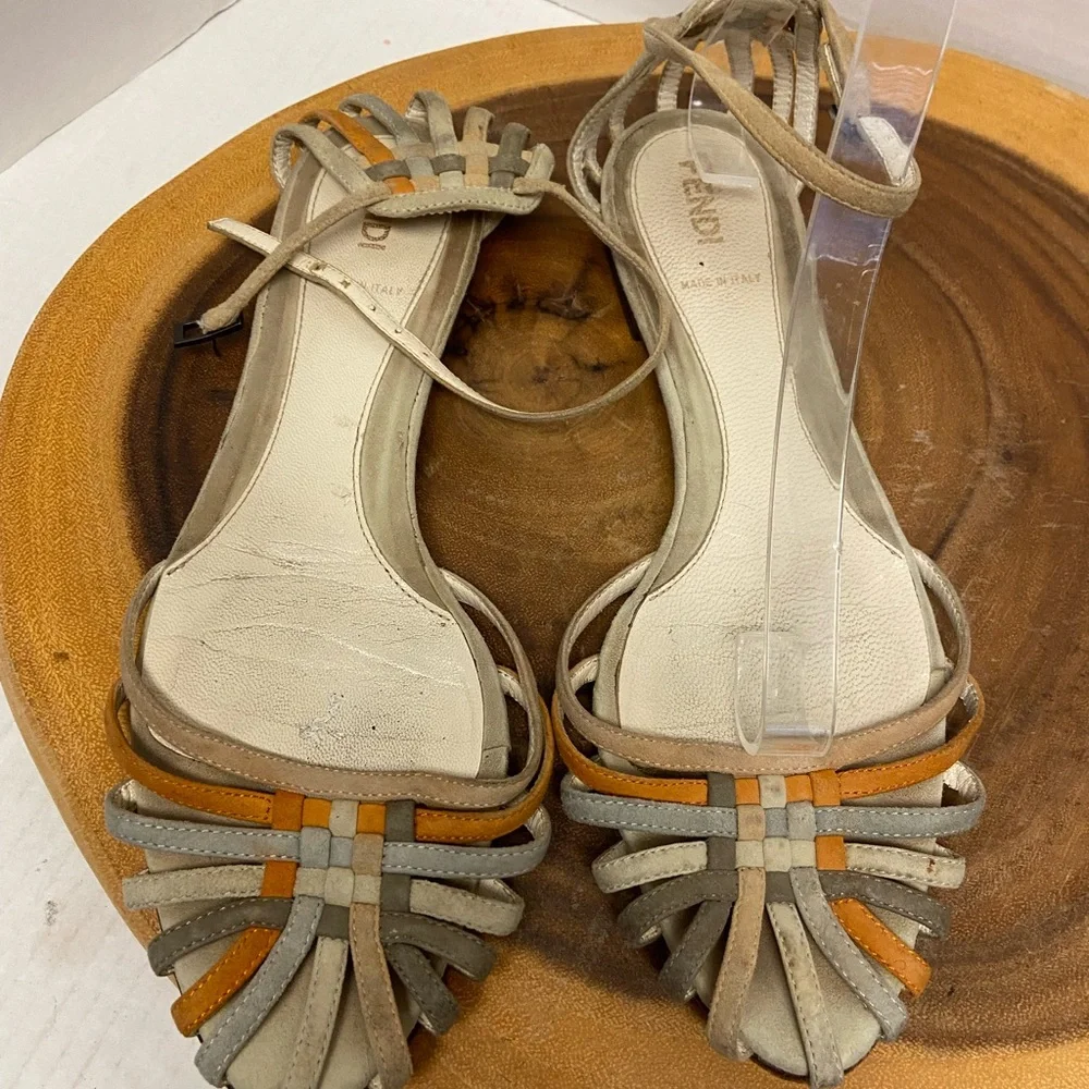 FENDI Leather Multi Color Neutral Multi Strap Ankle Strap Sandals - Picture 1 of 9